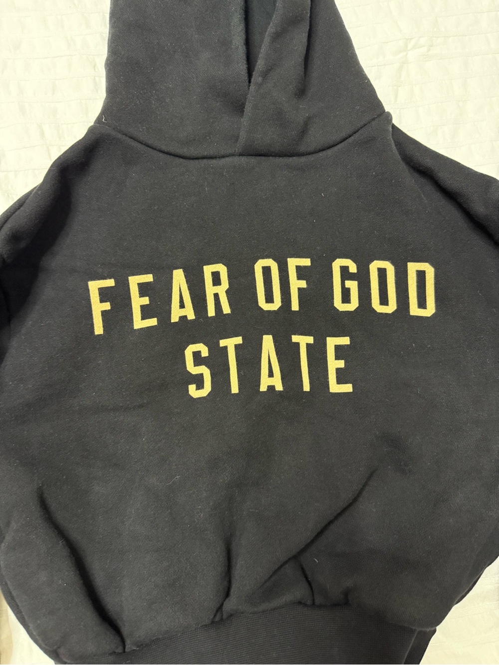 Fear of God Kids Black Hoodie with Gold FEAR OF GOD STATE Print